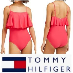 Tommy Hilfiger Women' pink ruffle Pop Over Swimsuit Size 14